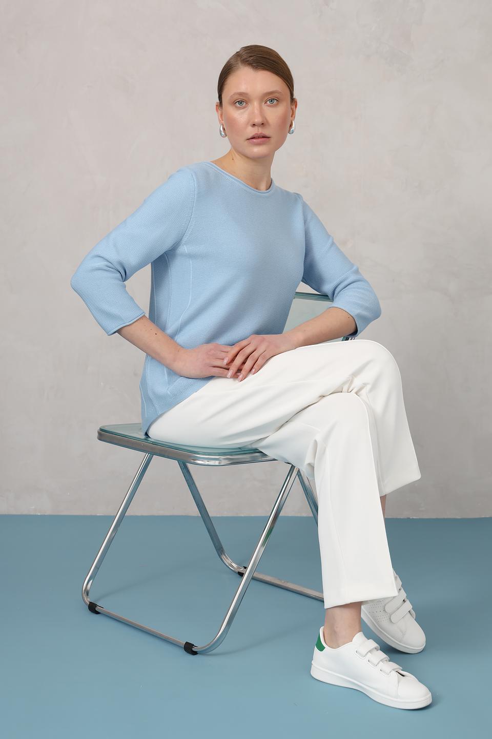 Пуловер Olsen голубой с рукавом 3/4