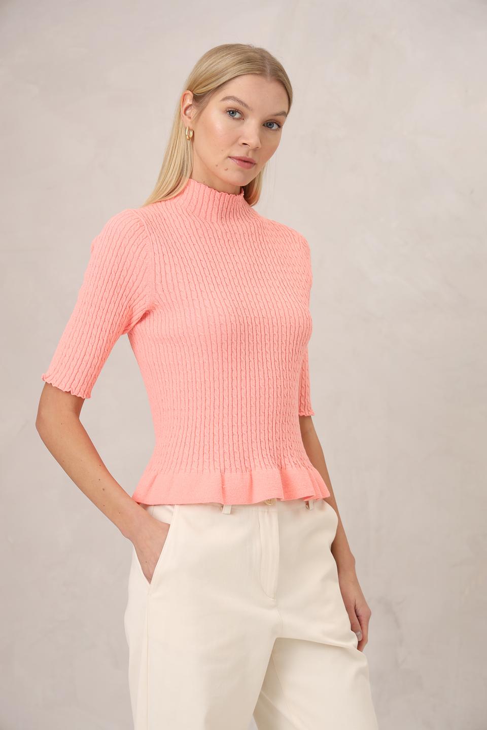 Пуловер Gerry Weber кораллового цвета с оборкой