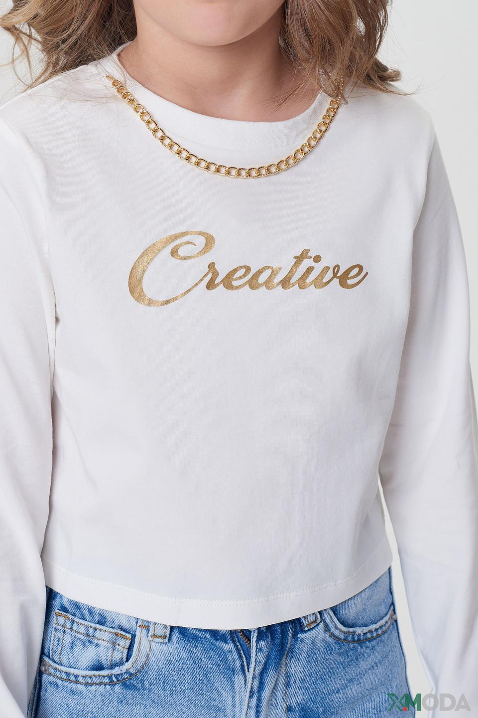 Белый лонгслив Choupette с золотистым принтом Creative