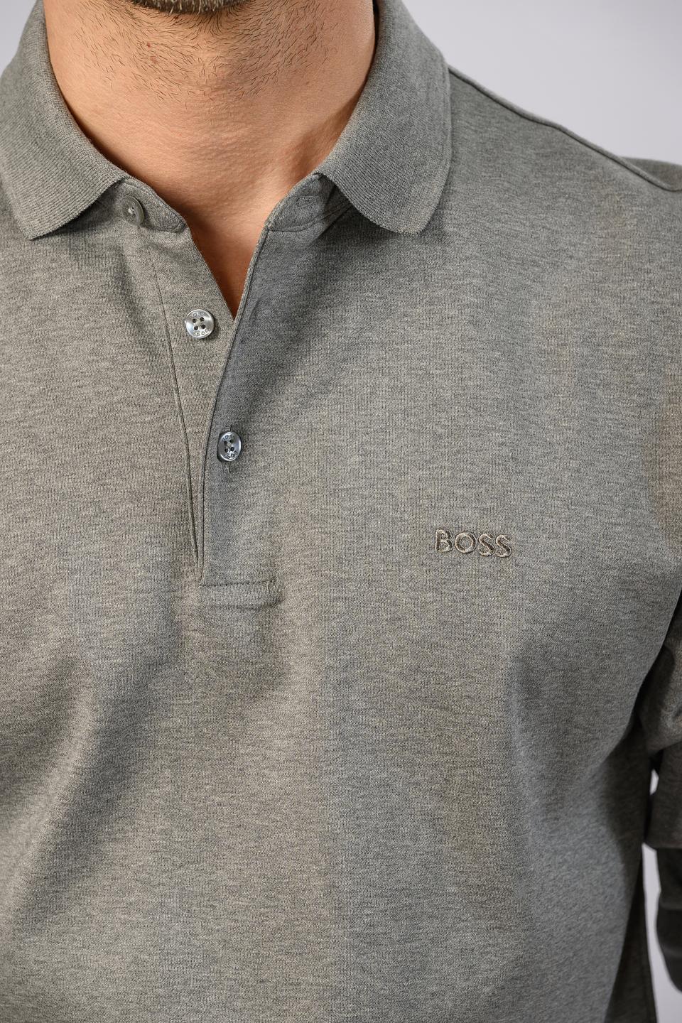 Поло Boss Black серое с логотипом