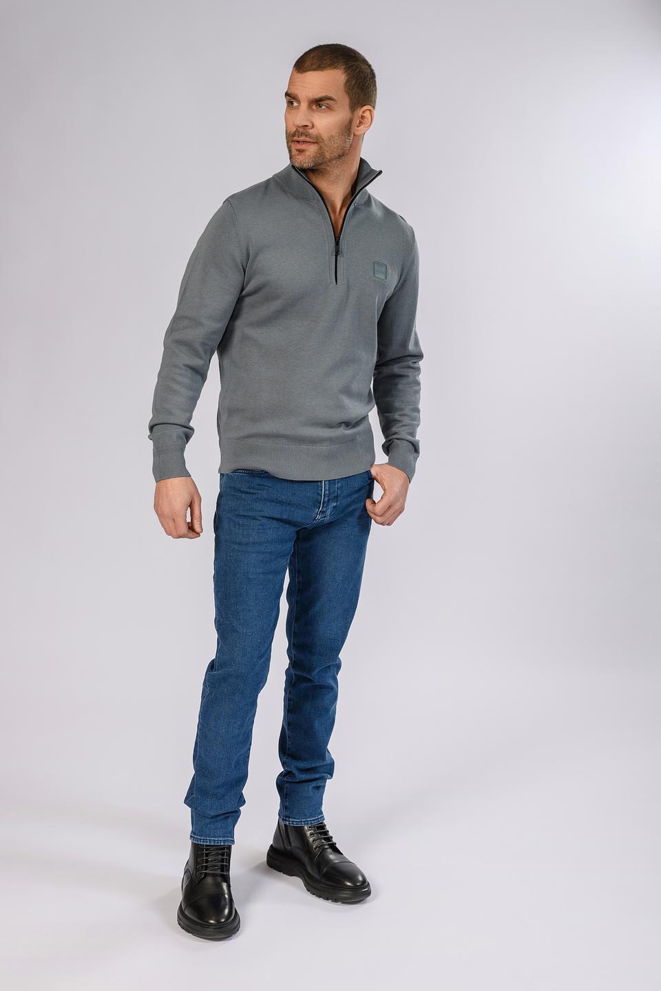 Пуловер Boss Orange с молнией серый