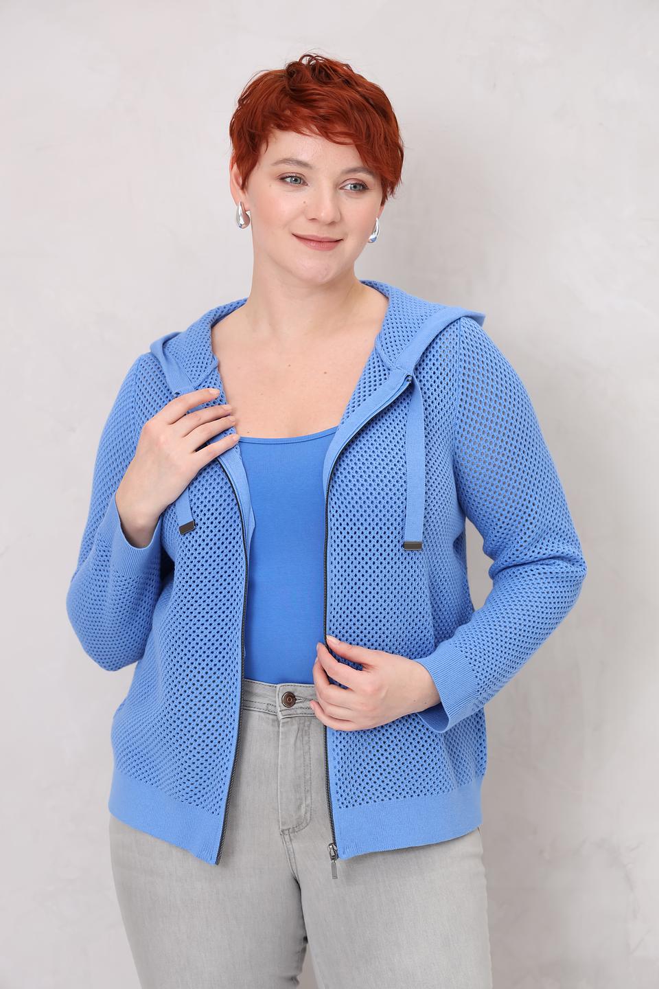 Жакет Lebek с ажурной вязкой голубой