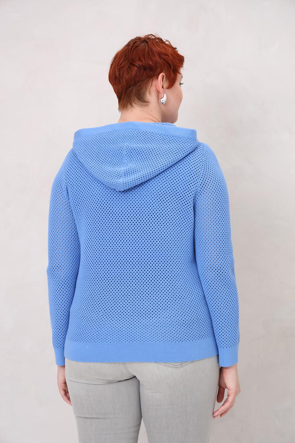 Жакет Lebek с ажурной вязкой голубой