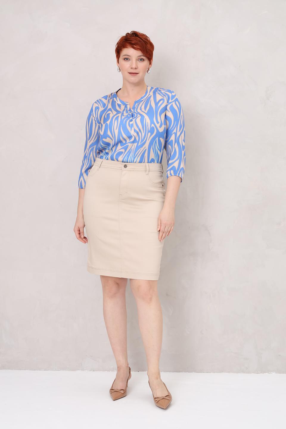 Блуза Lebek с принтом голубой