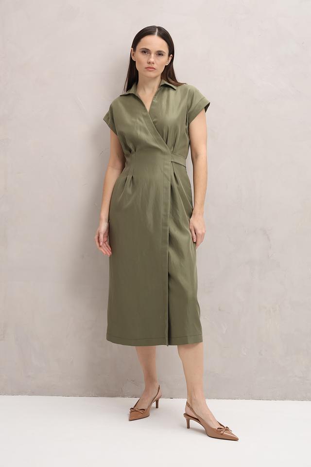 Платье Beatris оливковое с воротником