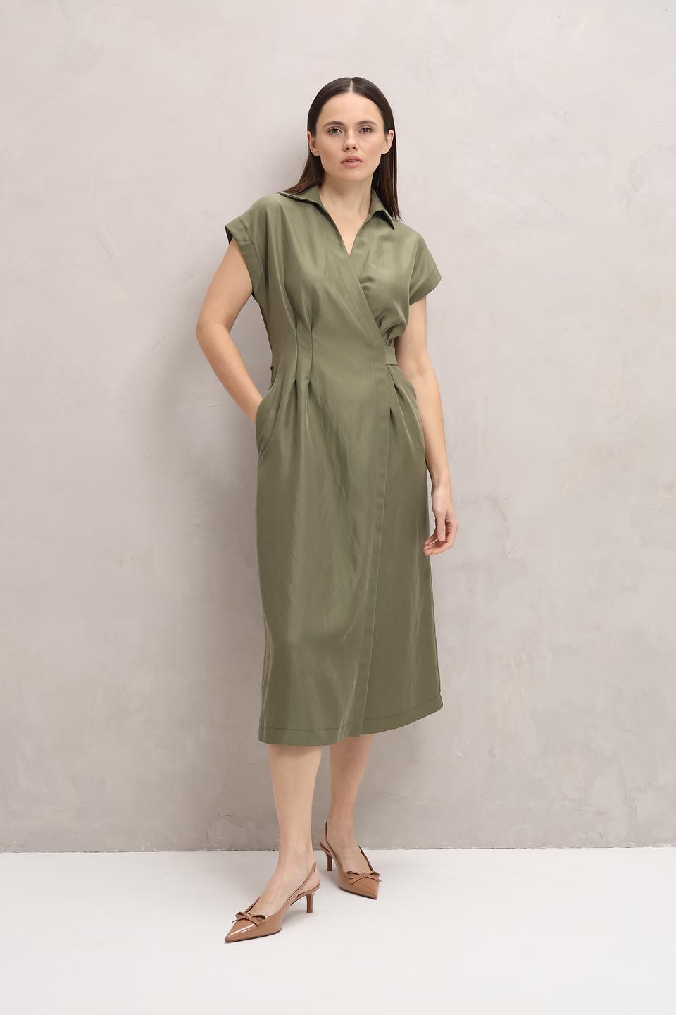 Платье Beatris оливковое с воротником