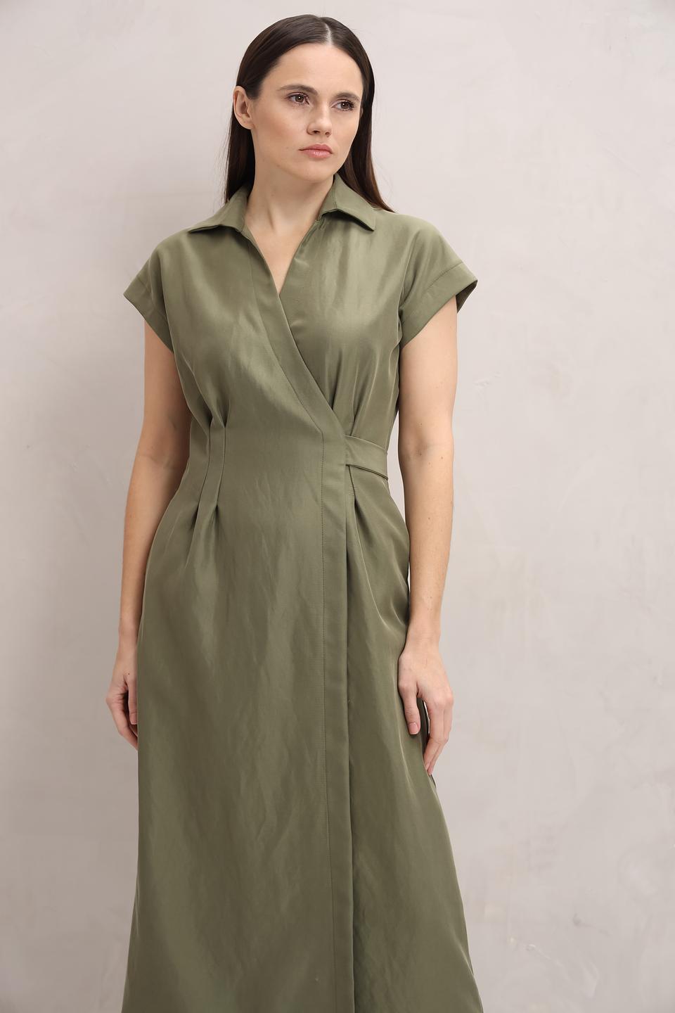 Платье Beatris оливковое с воротником