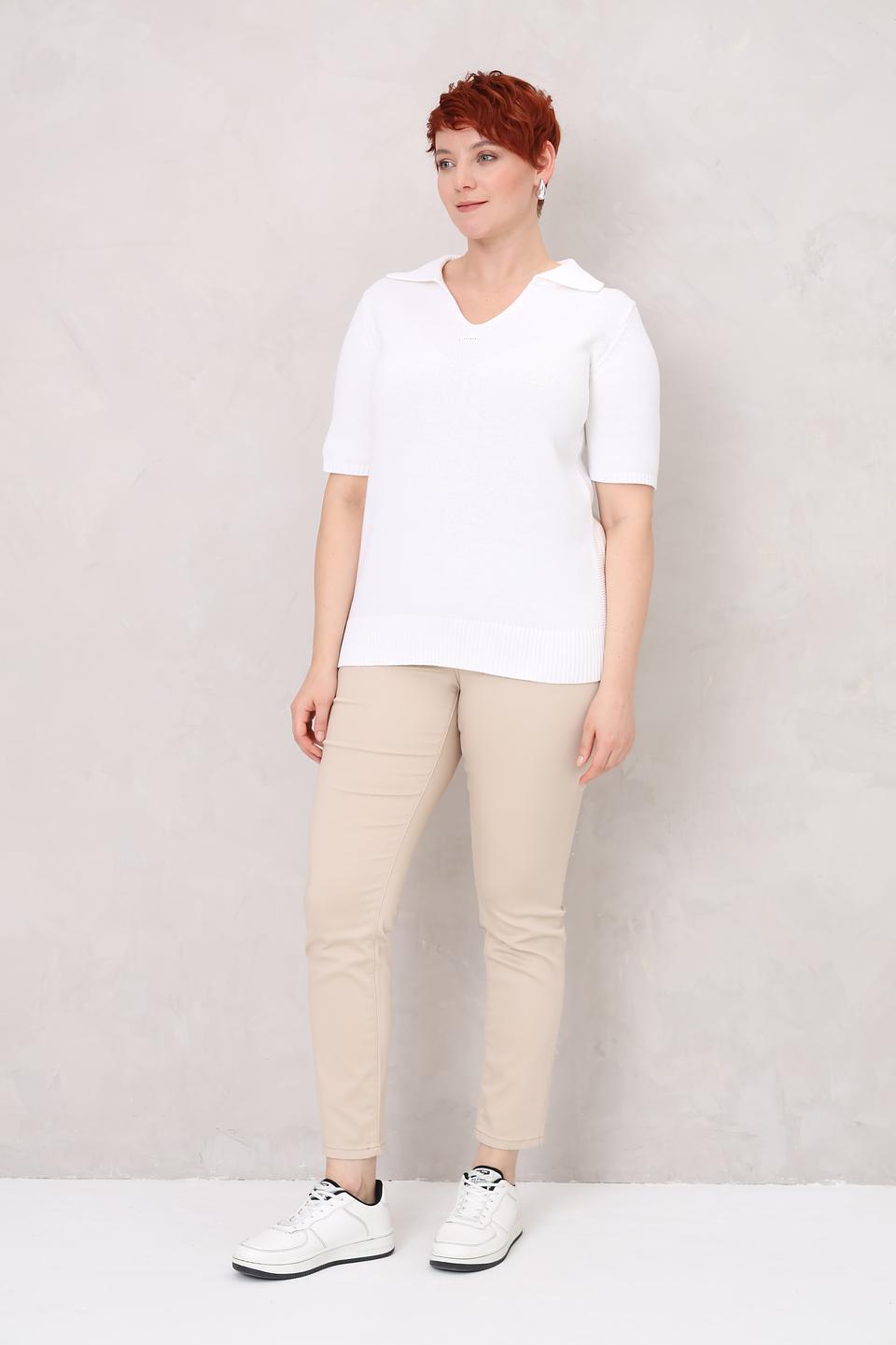 Пуловер Lebek с воротником-поло белый