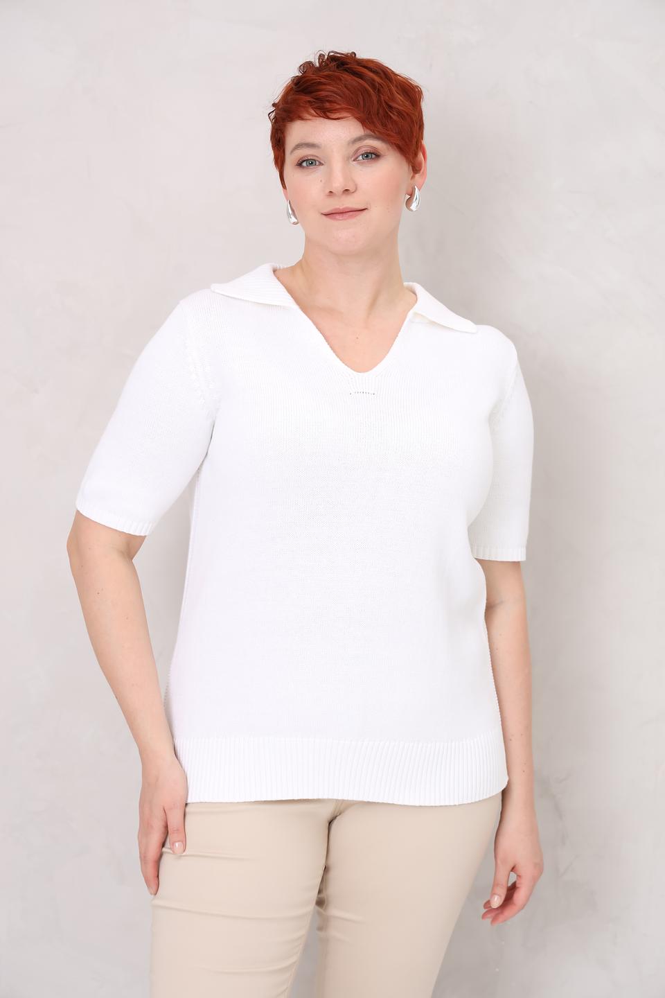 Пуловер Lebek с воротником-поло белый