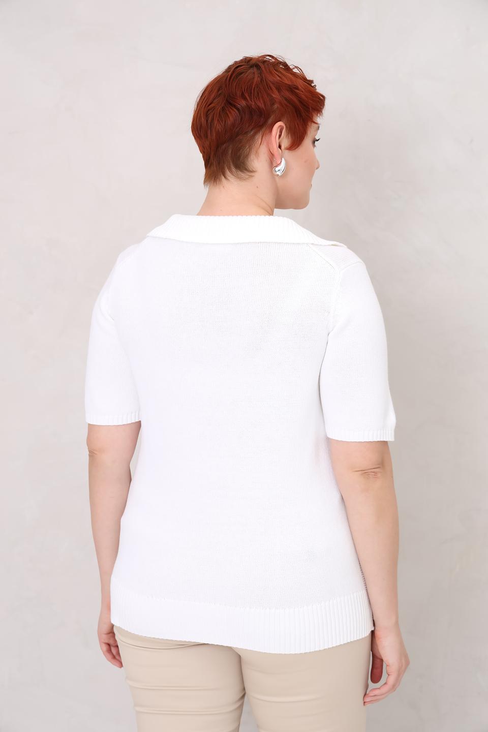 Пуловер Lebek с воротником-поло белый