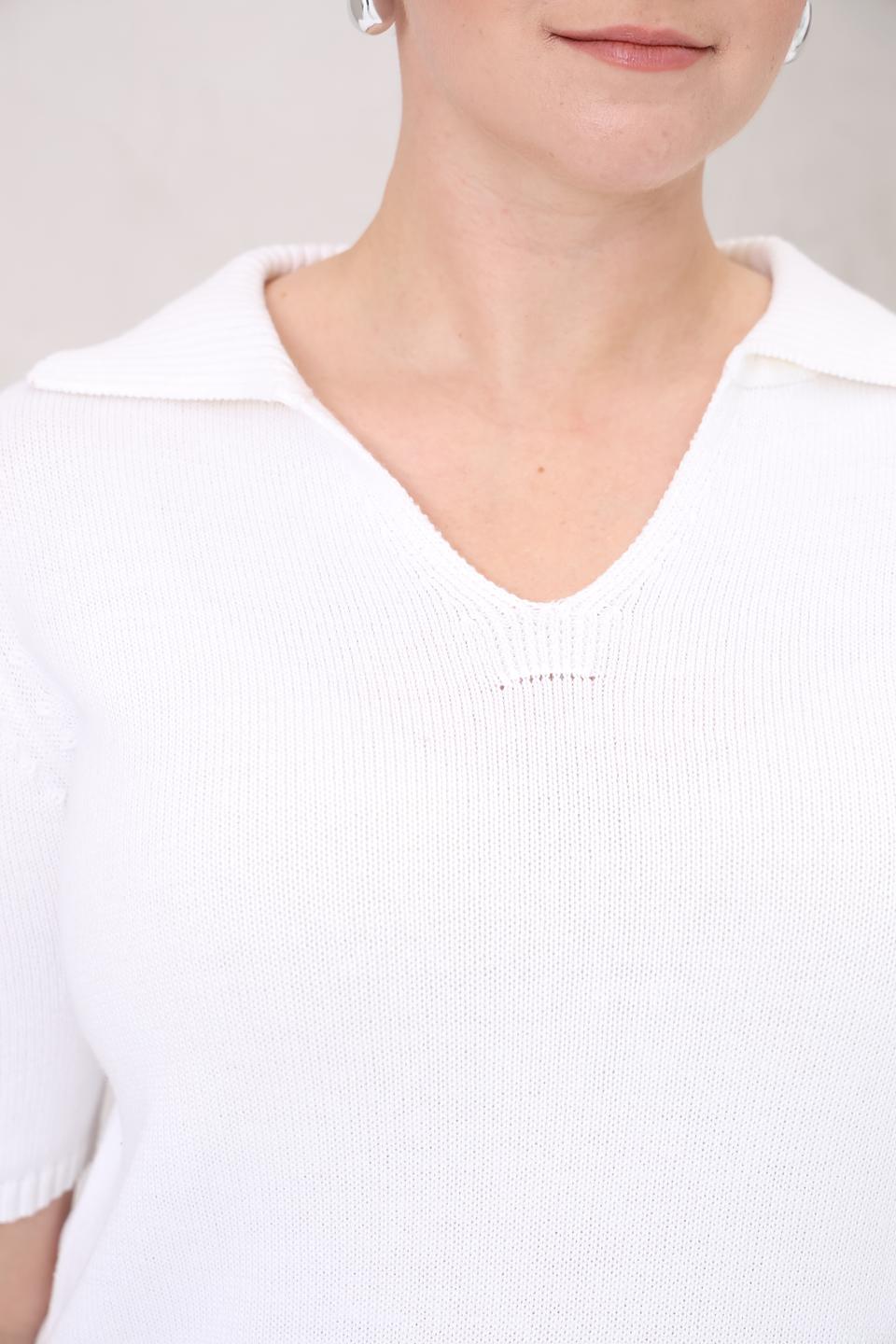 Пуловер Lebek с воротником-поло белый