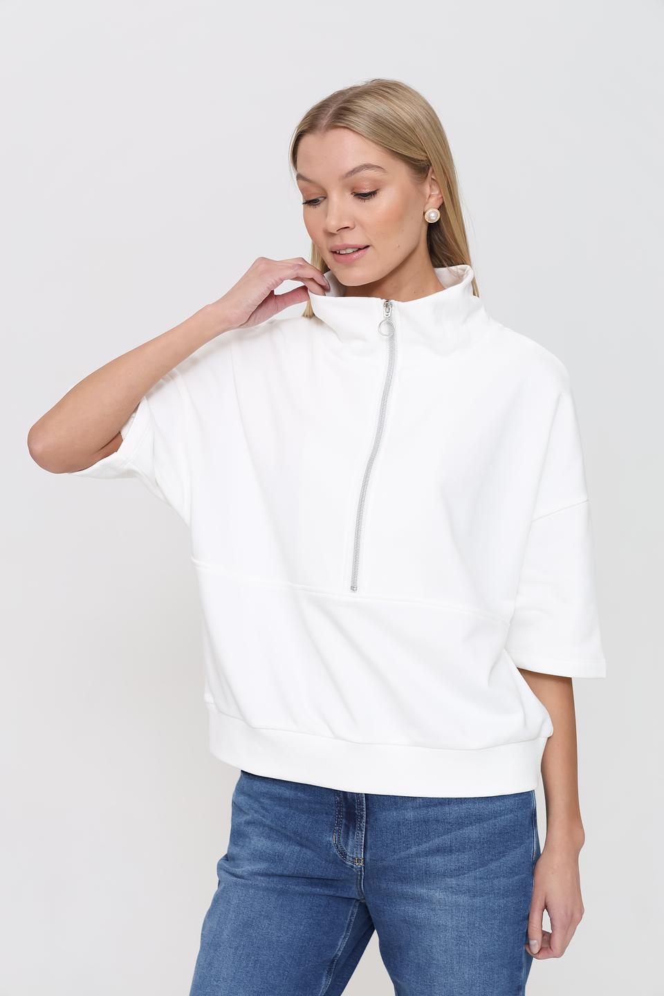 Пуловер Pezzo с молнией белый