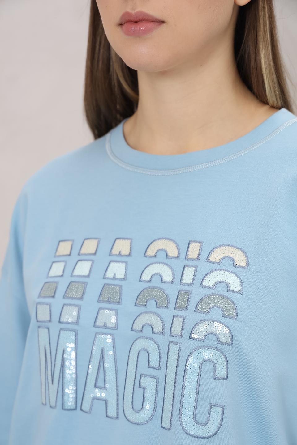 Пуловер Lecomte с надписью MAGIC голубой