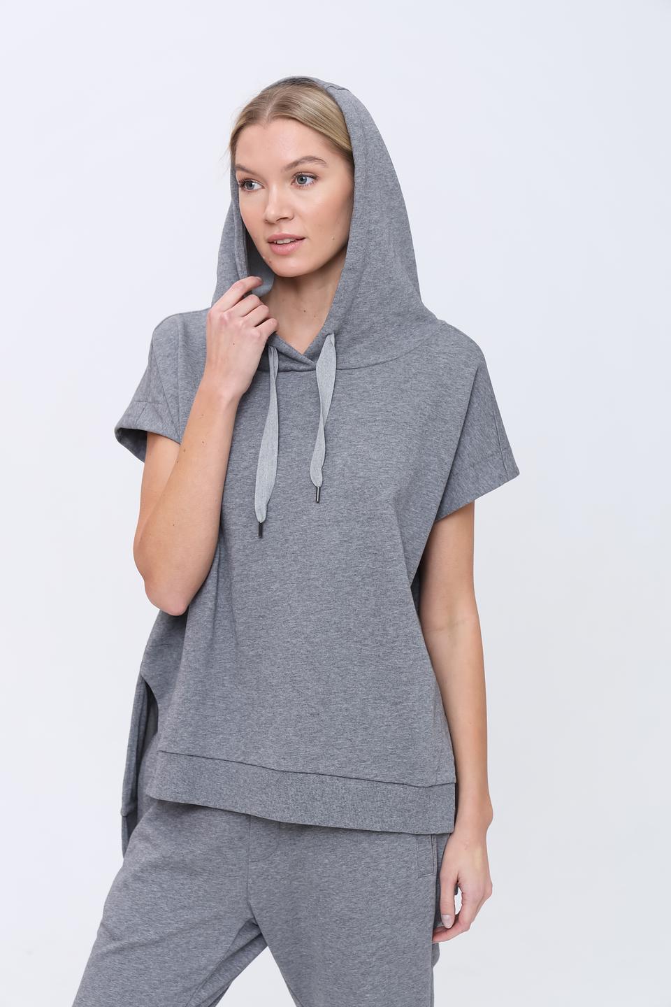 Пуловер Pezzo серый с капюшоном