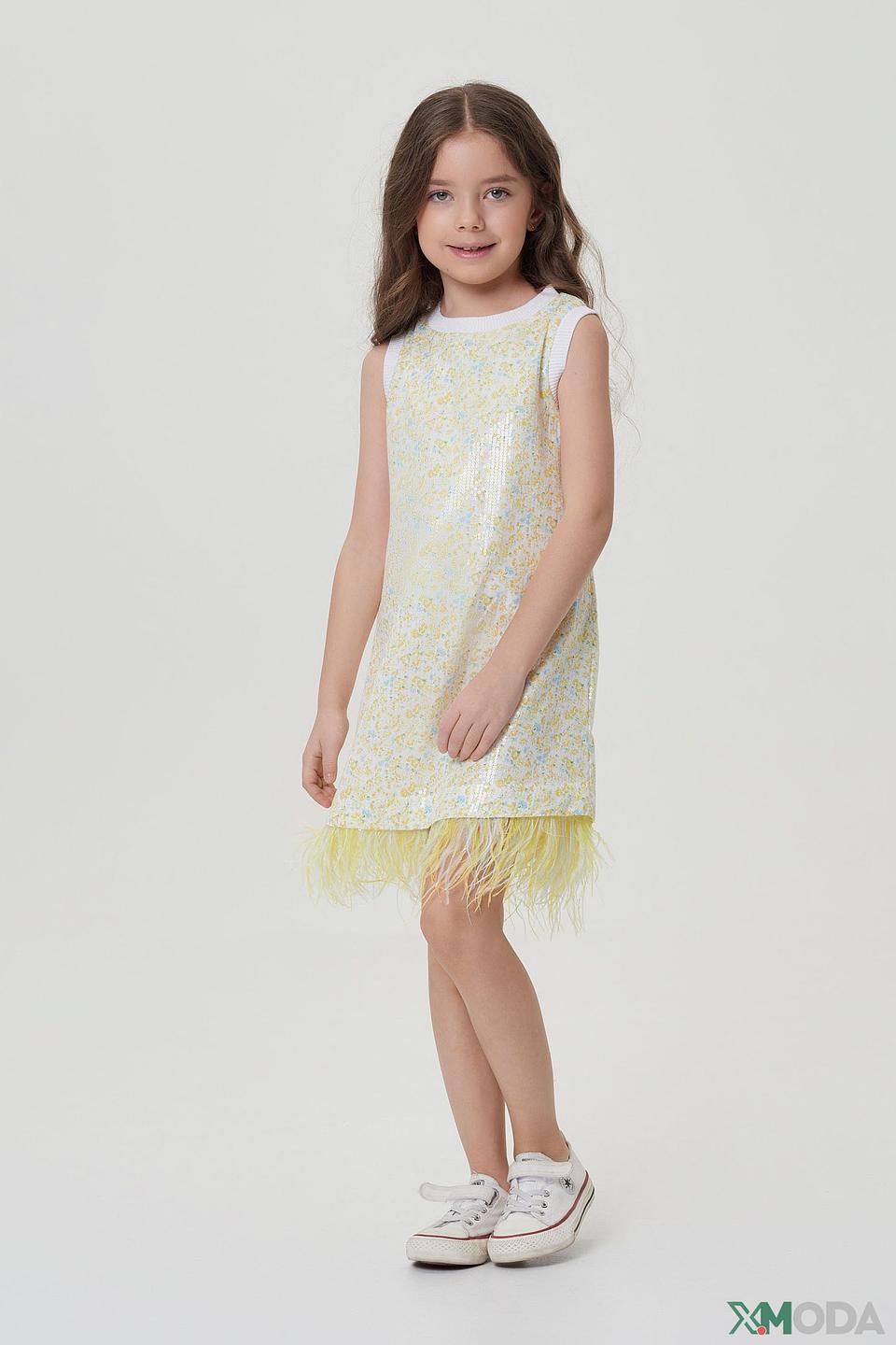 Платье Choupette белое с пайетками и перьями