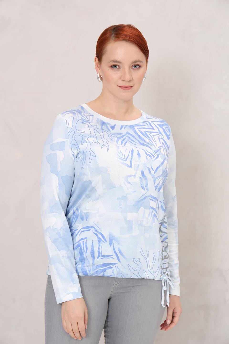 Пуловер Gerry Weber бело-голубой с узором и кулиской