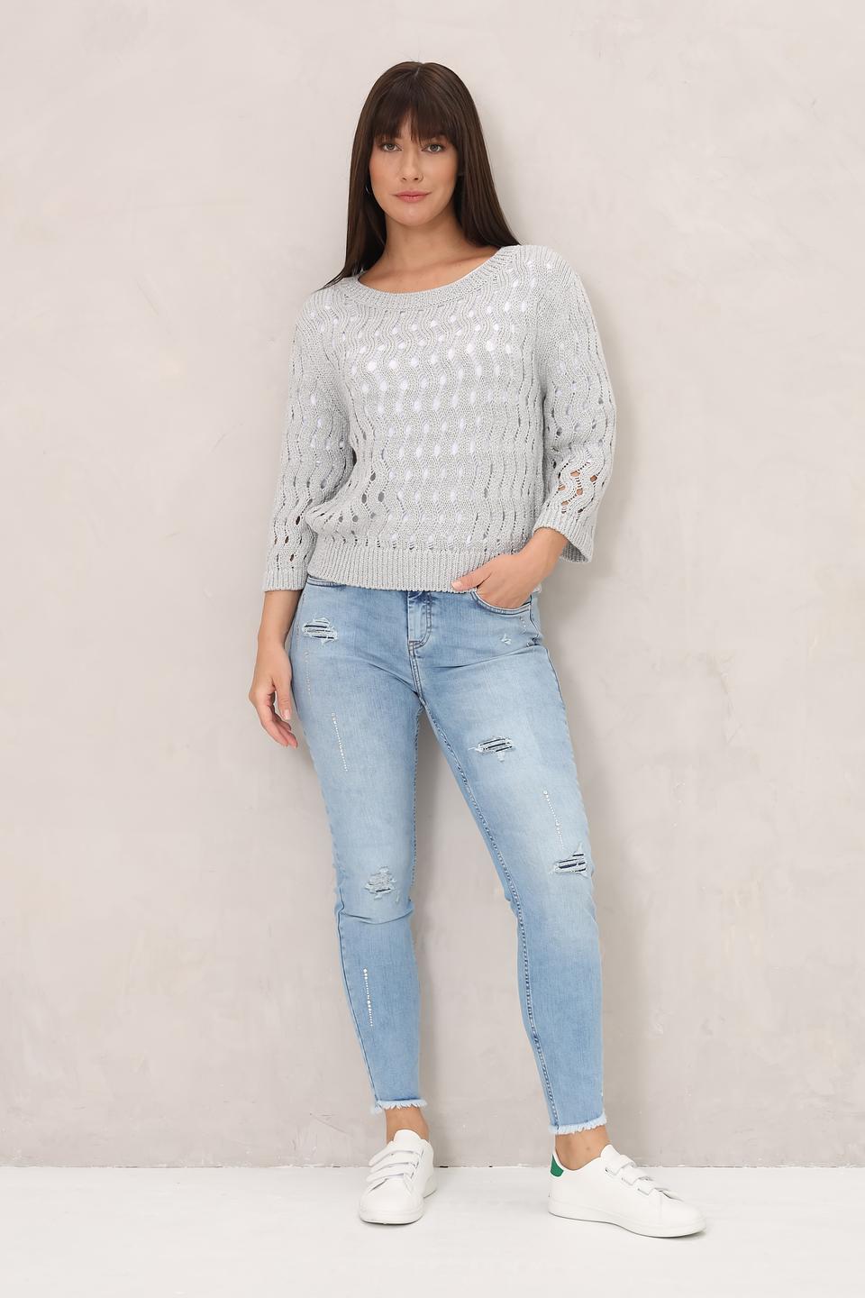 Пуловер Monari с ажурной вязкой серый