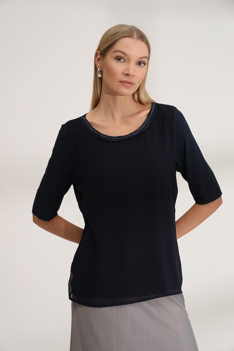 Блуза SE Stenau с кружевом тёмно-синяя