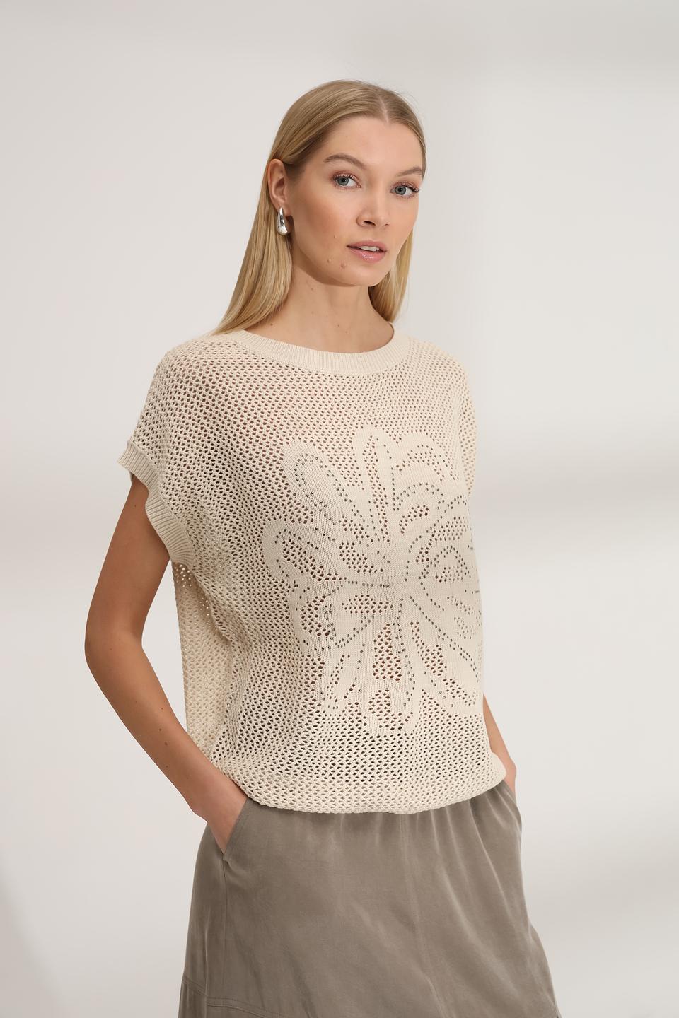 Пуловер Bianca с кружевной вставкой бежевый