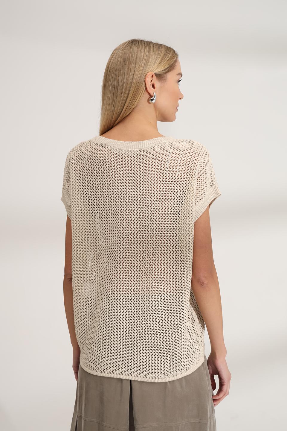 Пуловер Bianca с кружевной вставкой бежевый