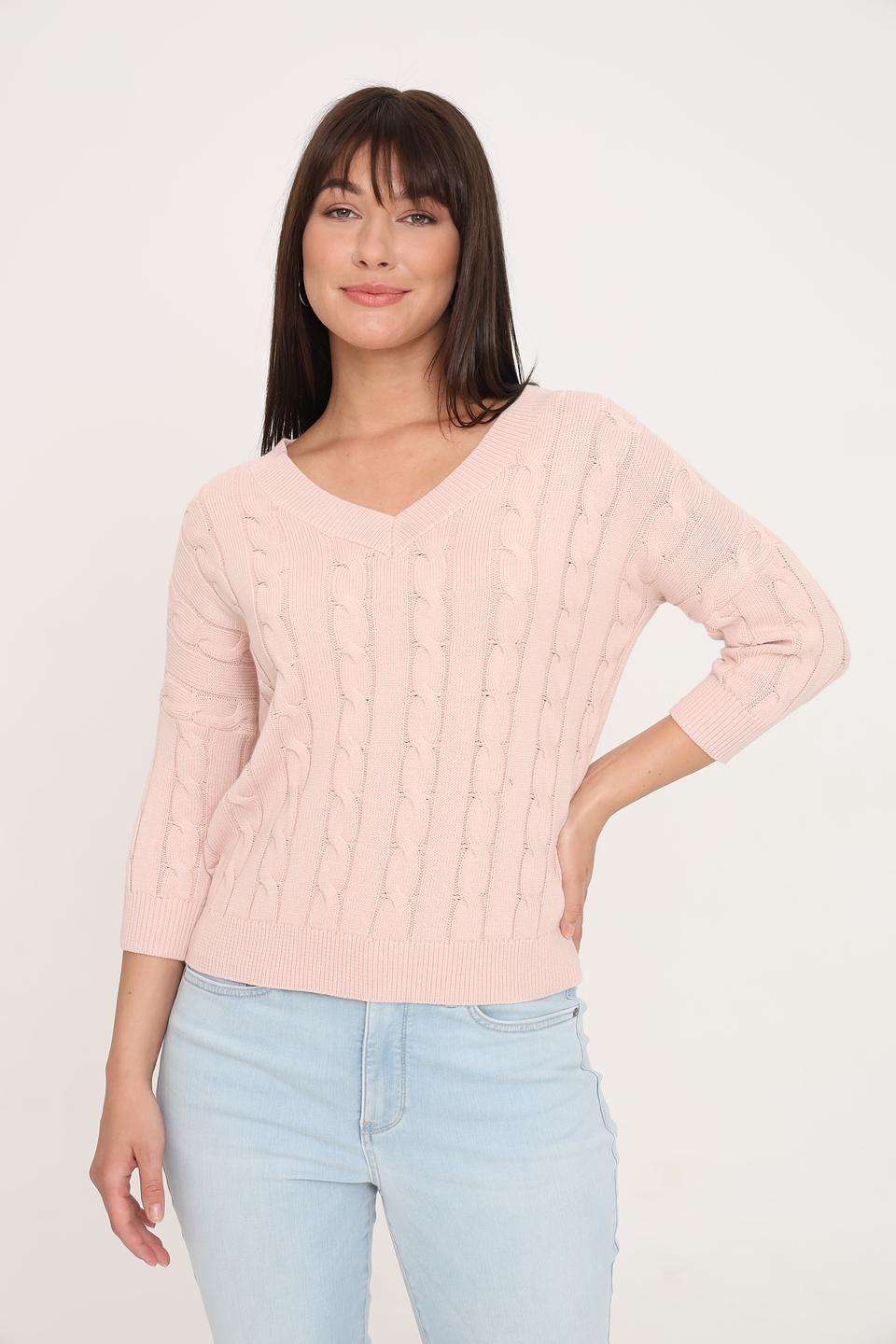 Пуловер Pezzo с косами персиковый