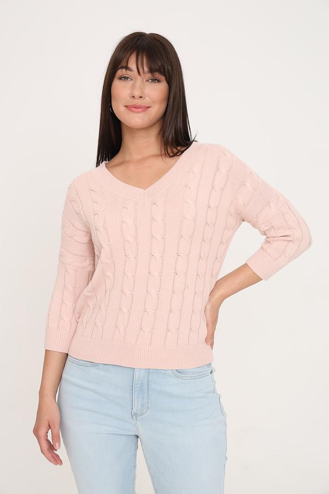 Пуловер Pezzo с косами персиковый