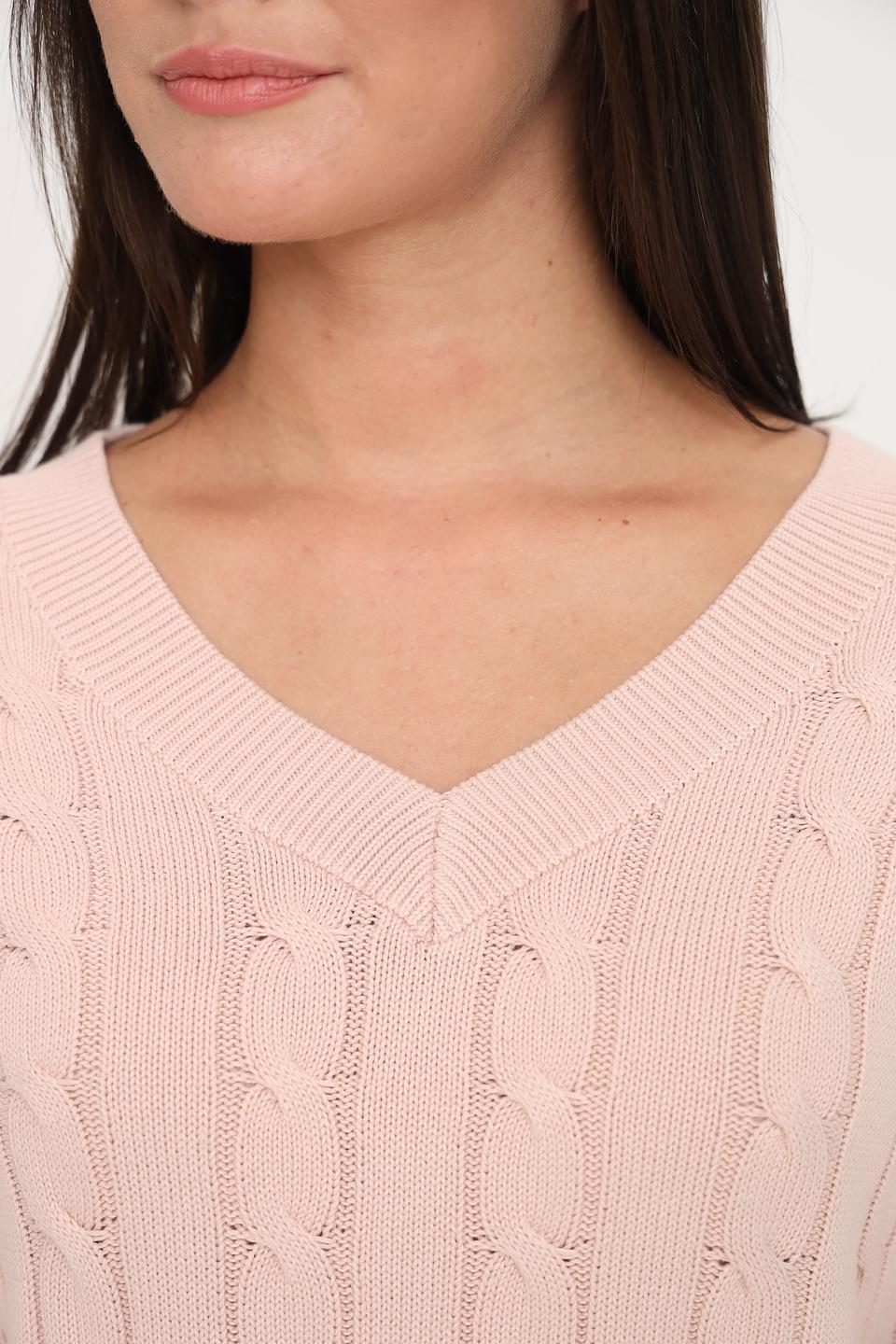 Пуловер Pezzo с косами персиковый