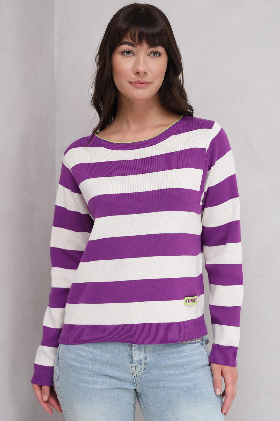 Пуловер Oui в полоску фиолетовый
