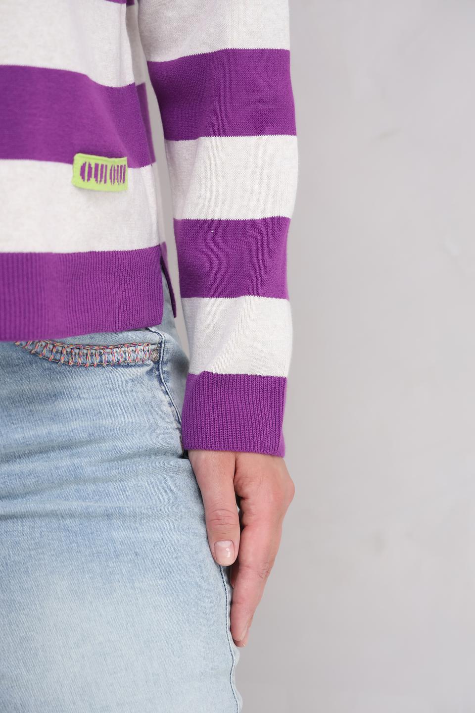Пуловер Oui в полоску фиолетовый