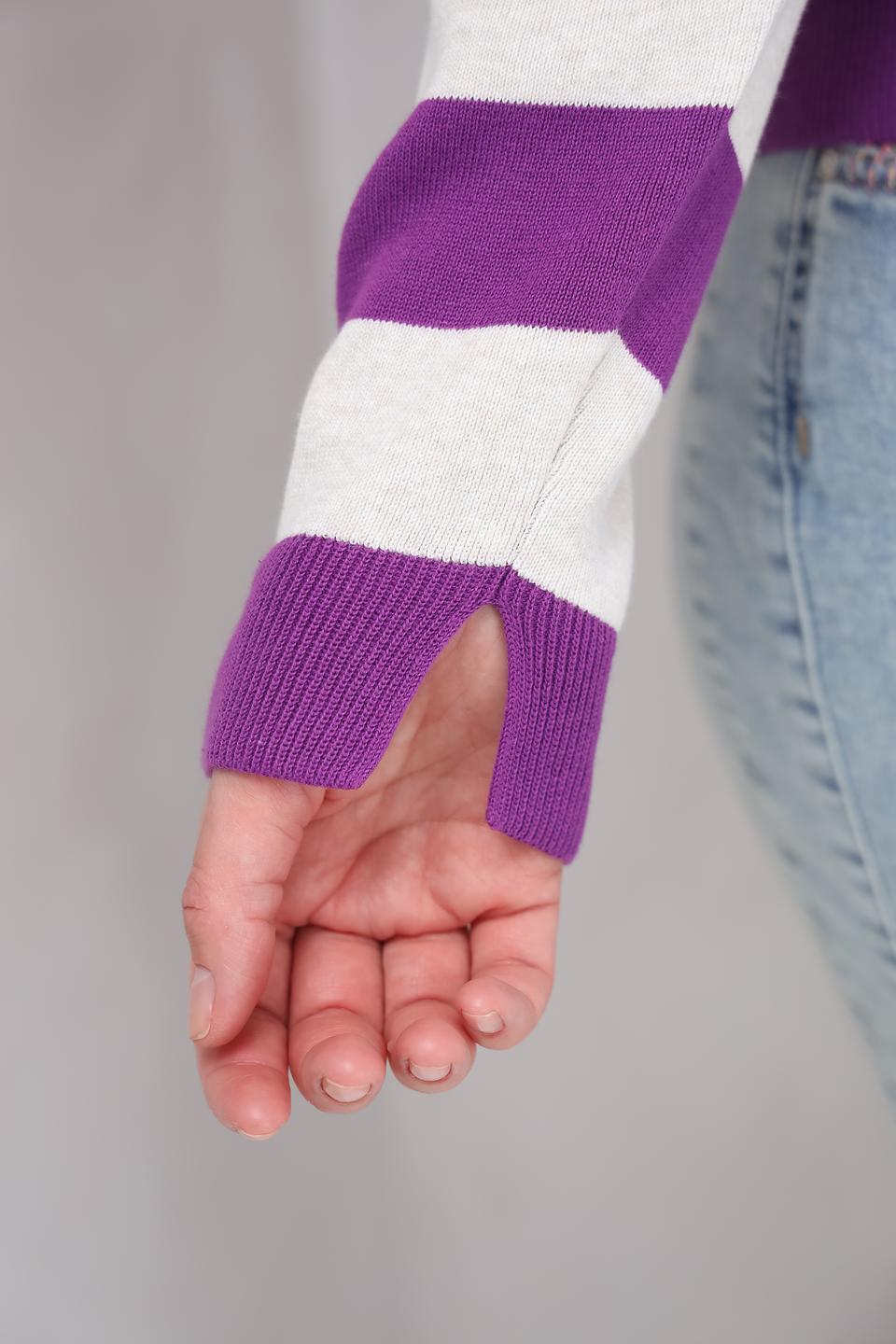 Пуловер Oui в полоску фиолетовый