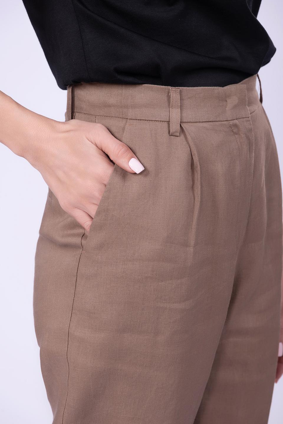 Брюки Shade из льна коричневые