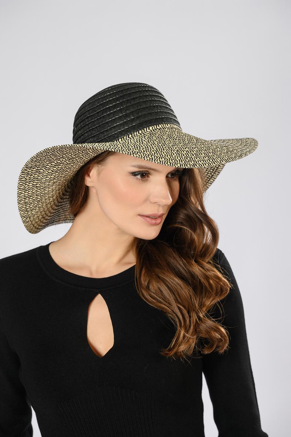 Шляпа Leo & Ugo плетеная чёрно-бежевая