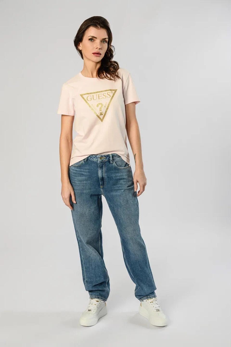 Футболка Guess с логотипом бледно-розовый