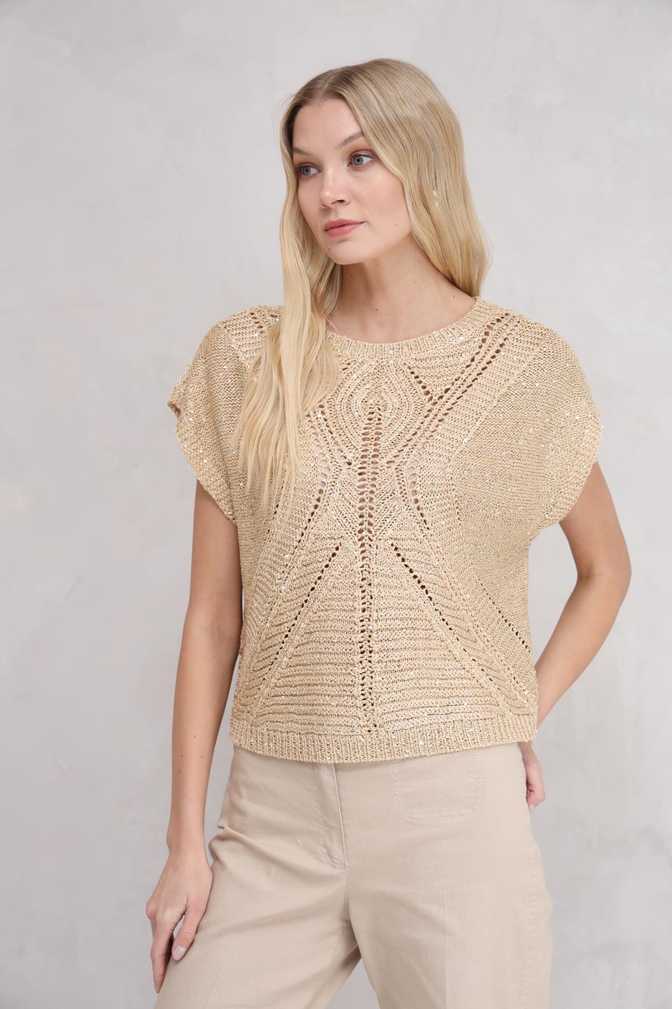 Пуловер Taifun с ажурной вставкой бежевый