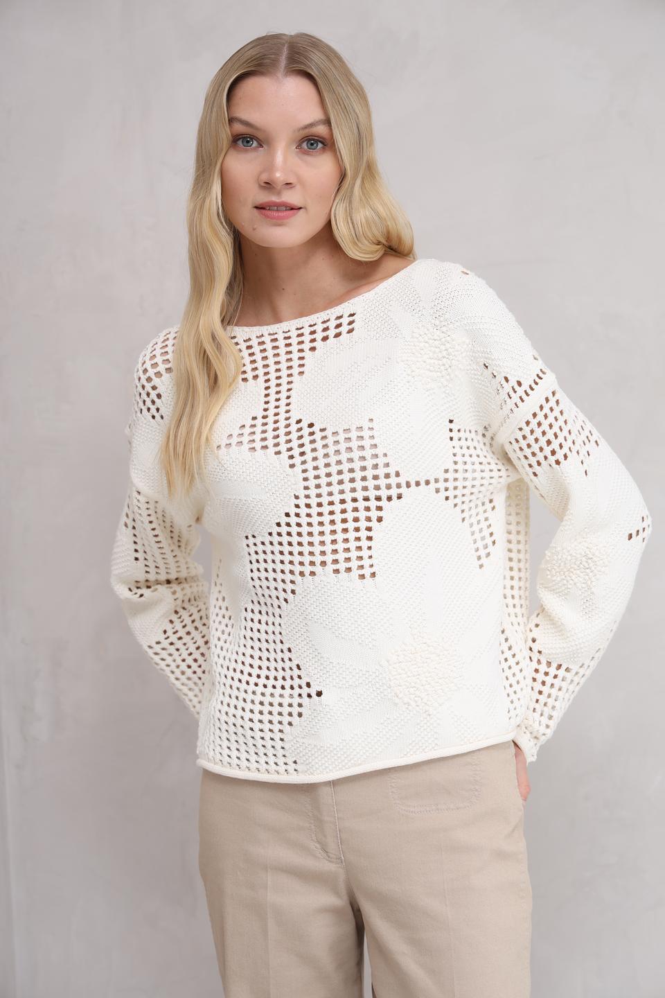 Пуловер Oui с ажурной вставкой молочный