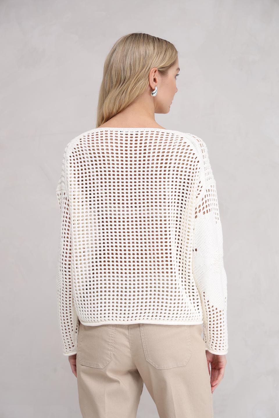 Пуловер Oui с ажурной вставкой молочный