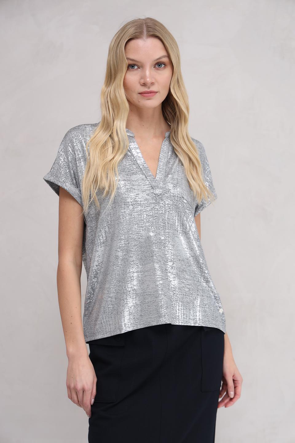 Блуза Monari серебристая с коротким рукавом