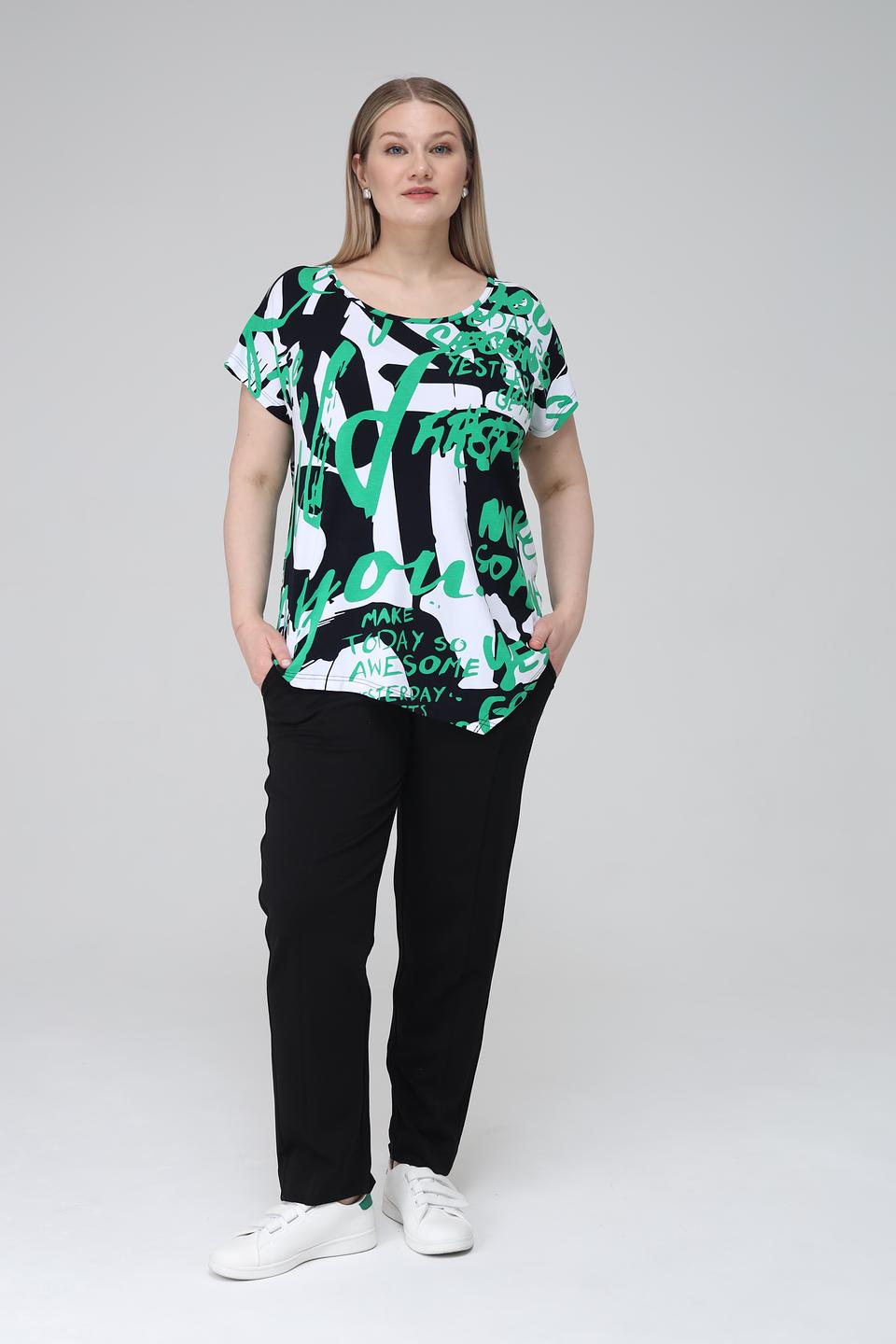 Футболка Doris Streich с принтом, чёрно-зелёная