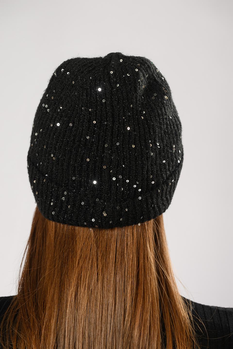 Шапка Twin Set Actitude чёрная с пайетками