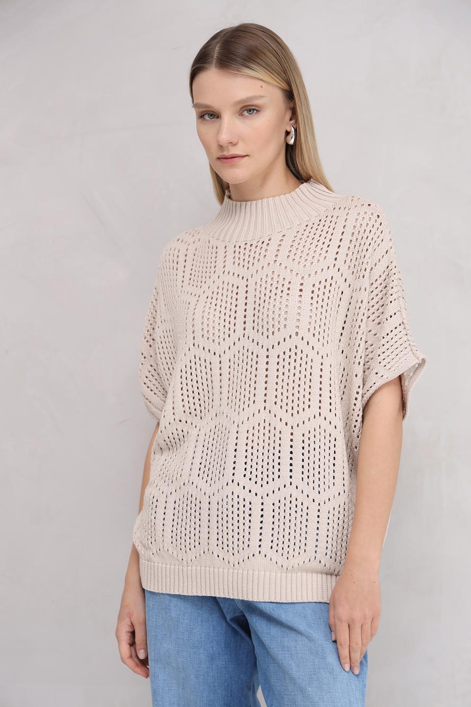 Пуловер More and More с ажурной вязкой бежевый