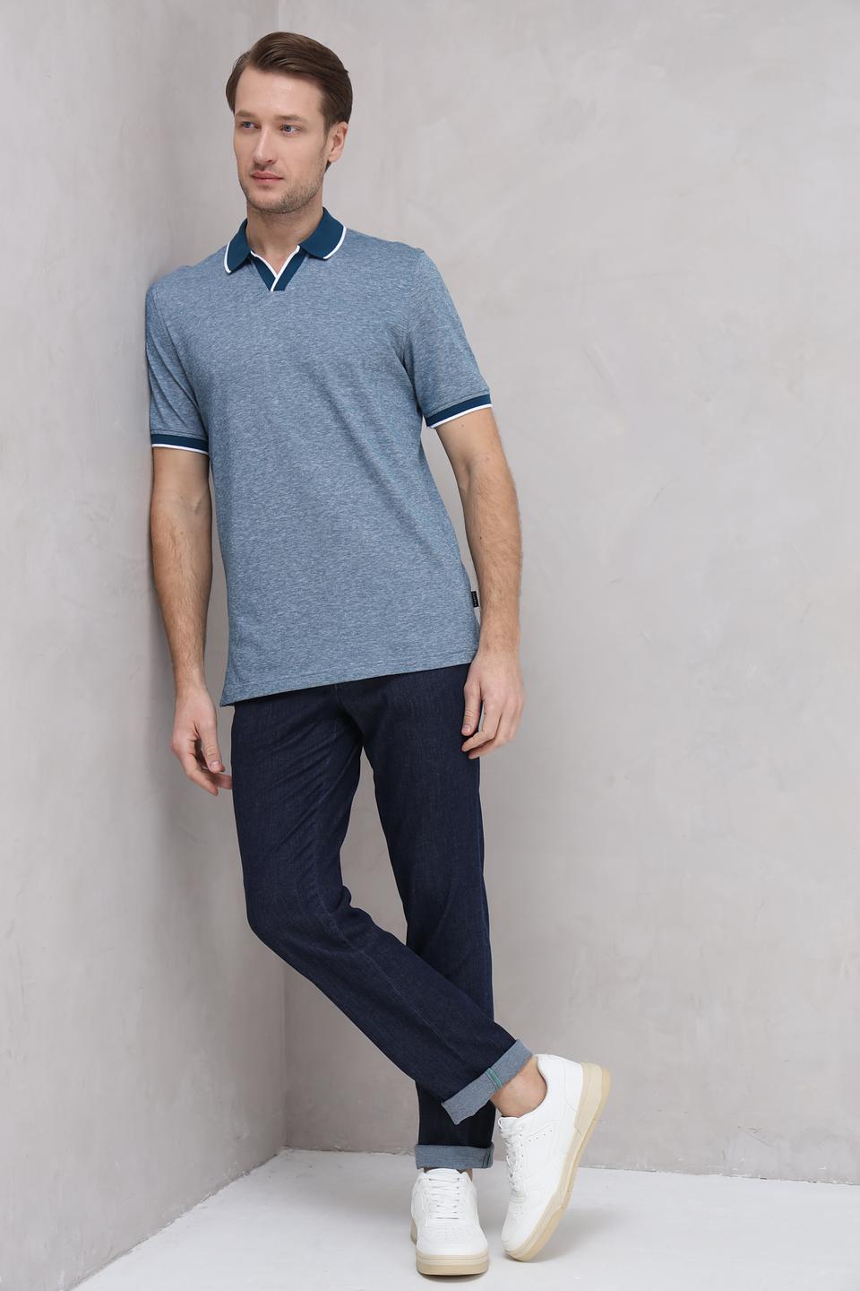 Поло Bugatti с контрастной отделкой голубой