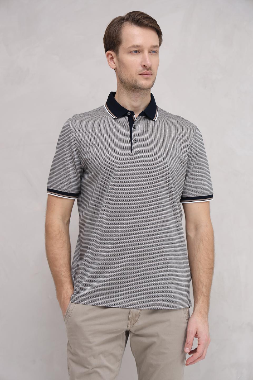 Поло Bugatti в полоску серое