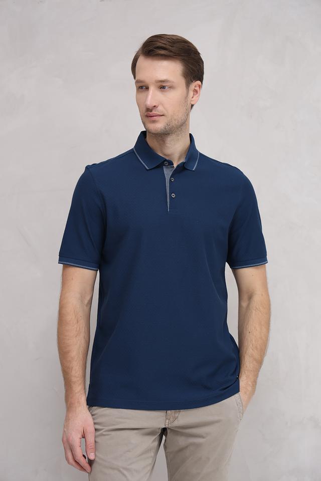 Поло Bugatti темно-синее с отделкой