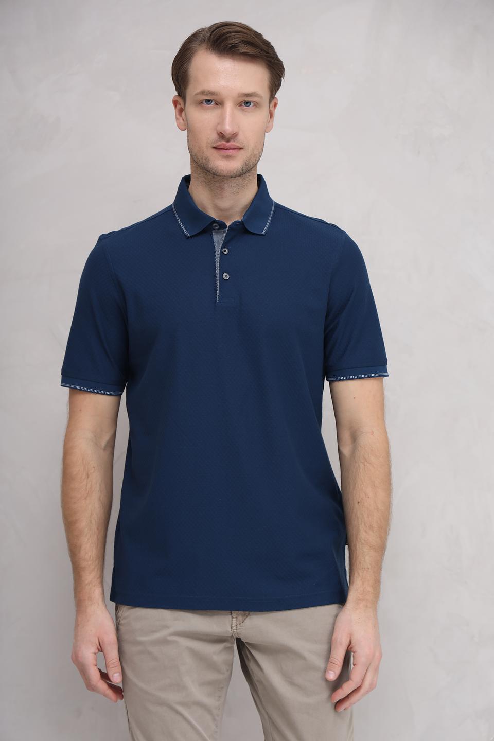 Поло Bugatti темно-синее с отделкой