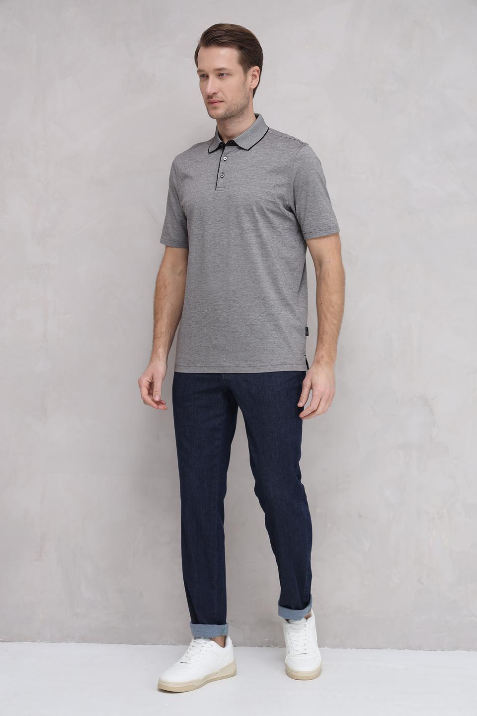 Поло Bugatti серое с полоской