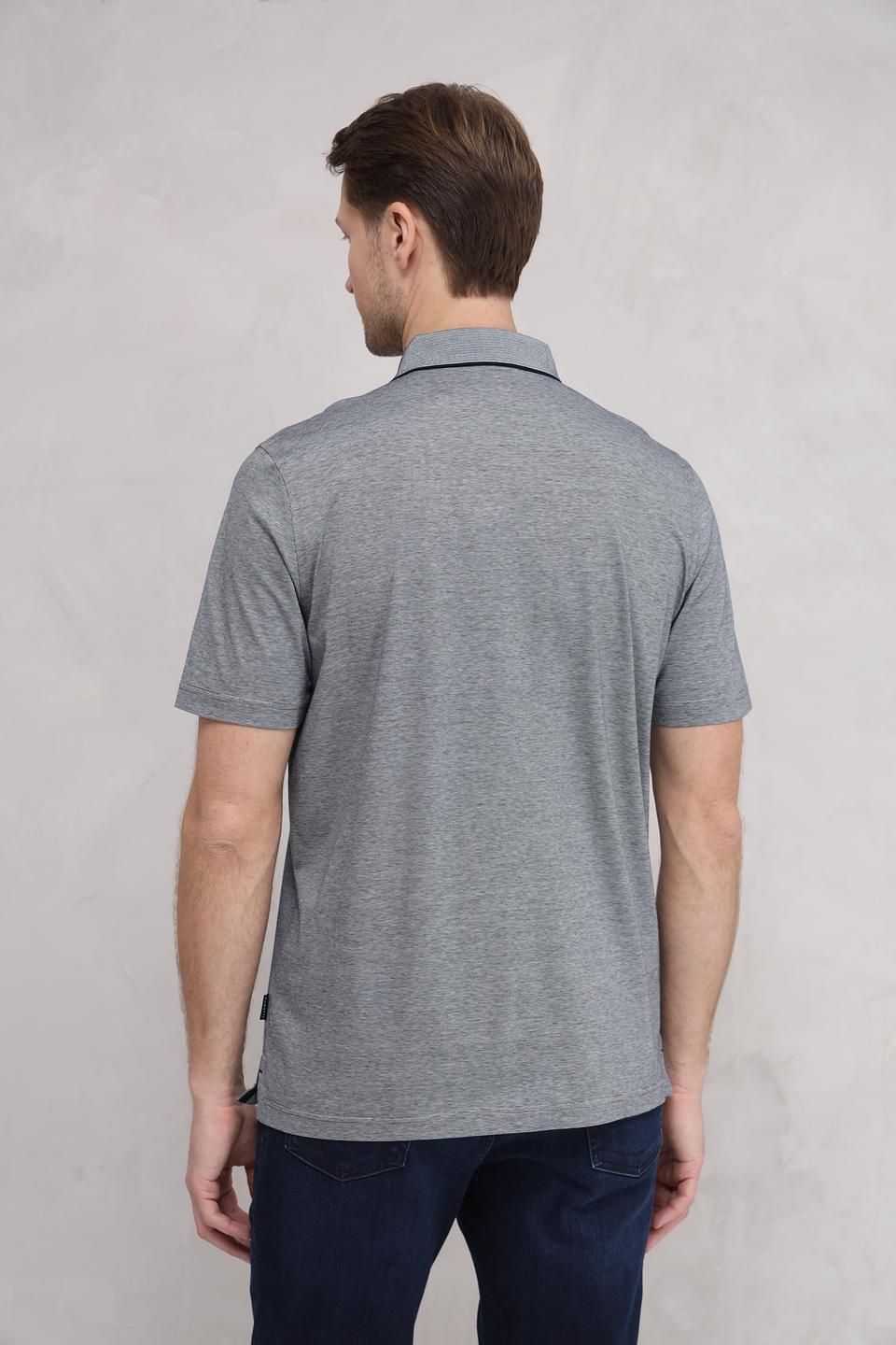 Поло Bugatti серый с чёрным воротником