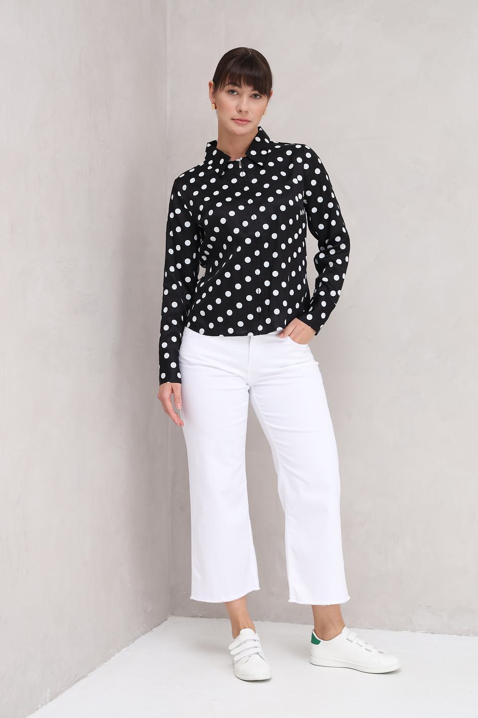 Блуза Monari в горошек чёрная