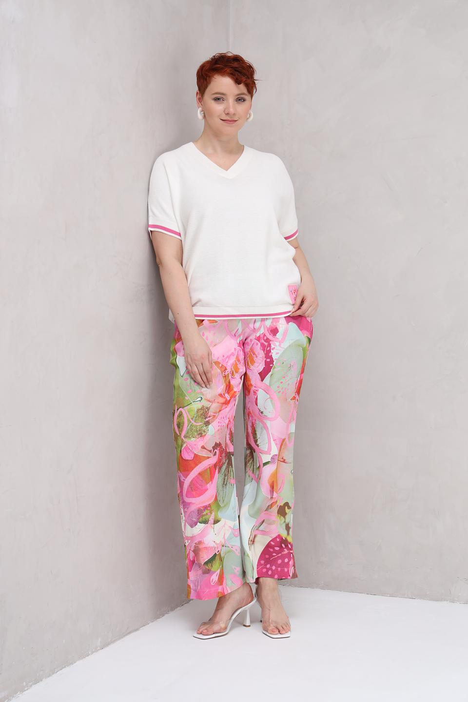 Пуловер Lecomte белый с розовой полосой