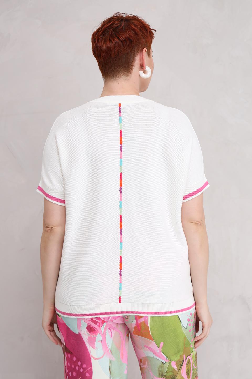 Пуловер Lecomte белый с розовой полосой