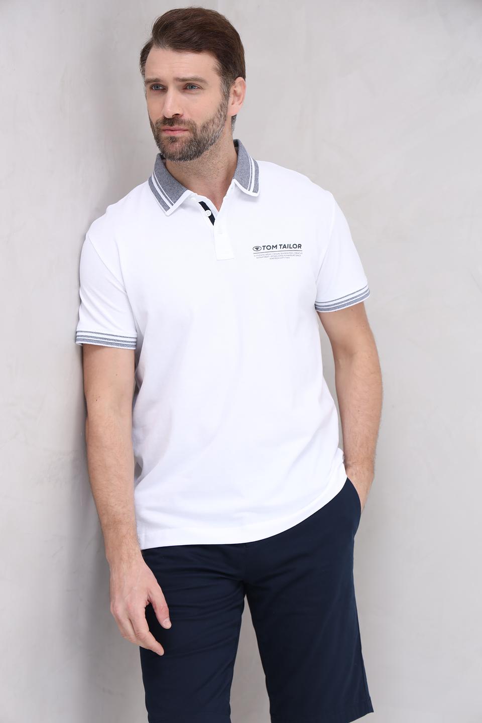 Поло Tom Tailor белый с логотипом